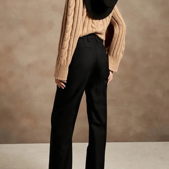 Banana Republic Black High-Rise Straight Italian Wool Pant Size 6 Petite - Picture 2 of 5